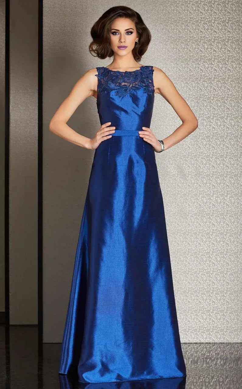 A-line illusion collar sleeveless lace backless and floor length mother of the bride dress