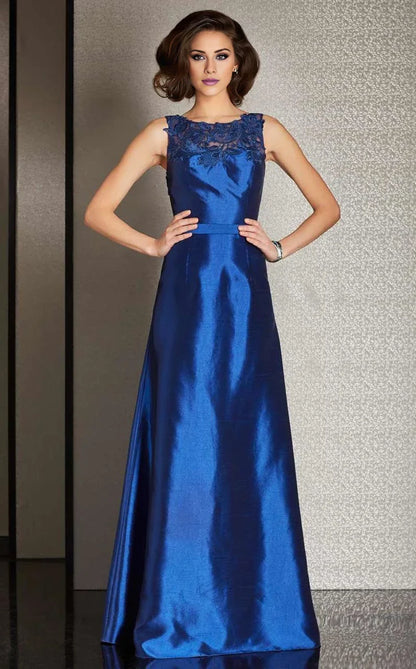 A-line illusion collar sleeveless lace backless and floor length mother of the bride dress