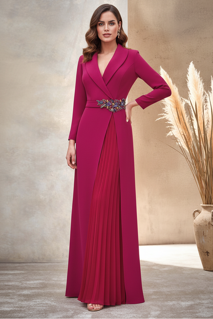 Applique V-Neck Long Sleeve Mermaid Mother of the Bride Dress