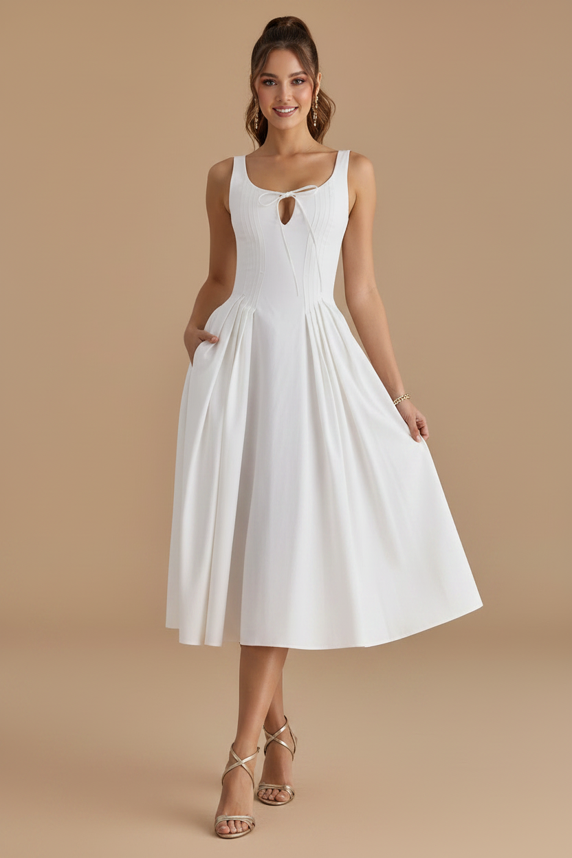 Spaghetti Straps Square Neck Sleeveless A-Line Tea-Length Evening Dress