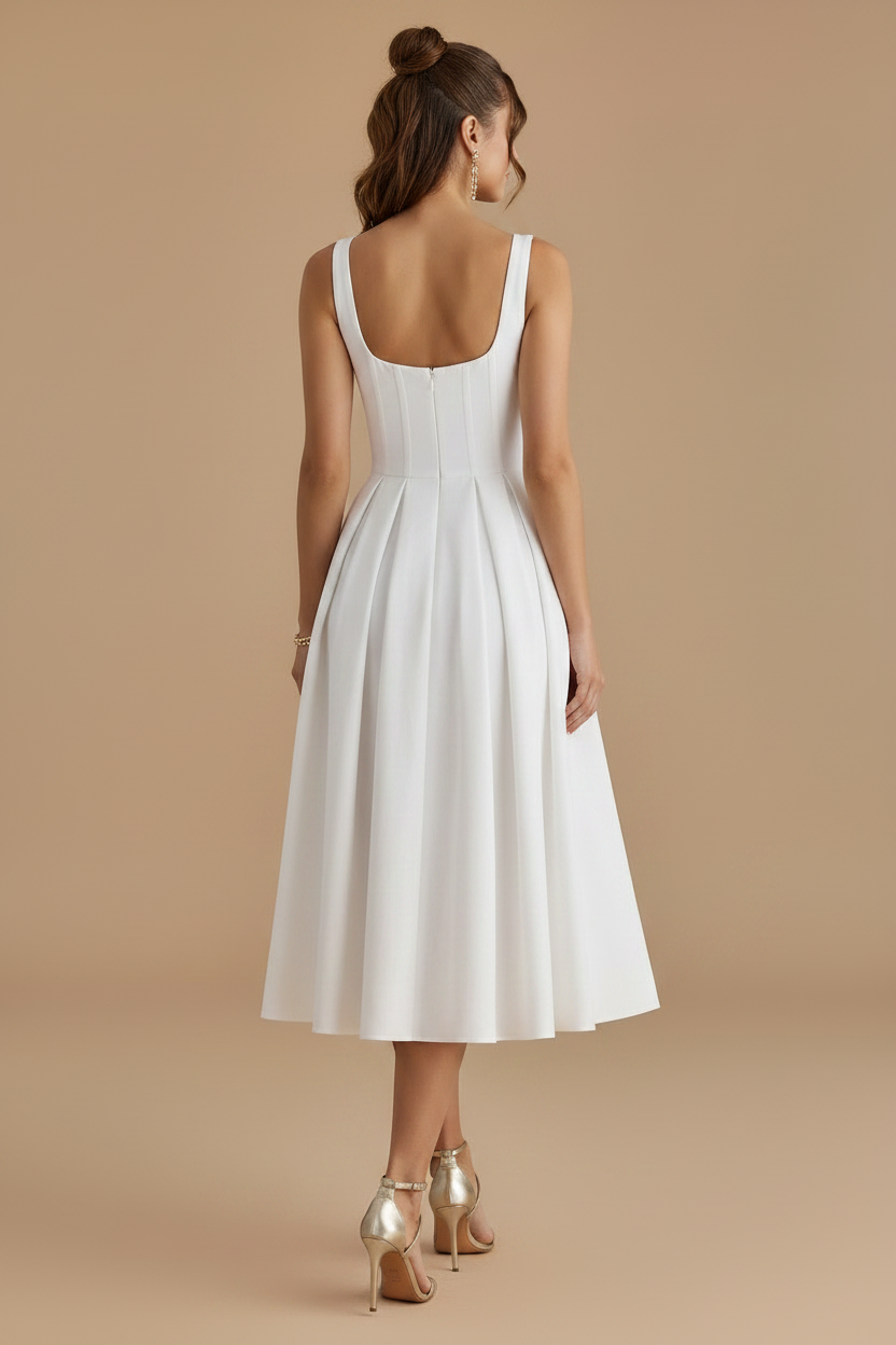 Spaghetti Straps Square Neck Sleeveless A-Line Tea-Length Evening Dress