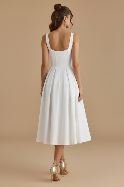 Spaghetti Straps Square Neck Sleeveless A-Line Tea-Length Evening Dress