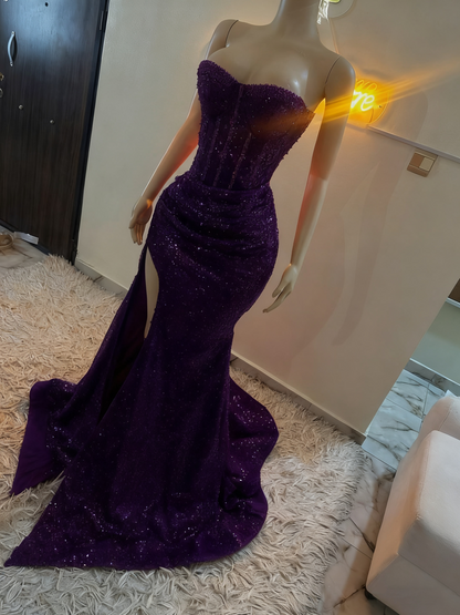 Stunning Mermaid Sweetheart Red Slit Sequin Prom Dresses Inspiration Prom Dress Princess Graduation Dress B424