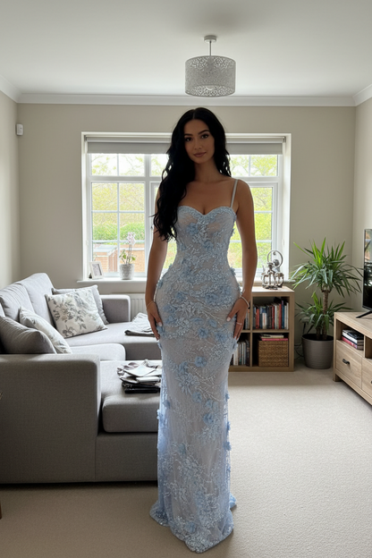 Modest Mermaid Spaghetti Straps Light Sky Blue Long Prom Dresses Party Dress 21st Birthday Outfits Graduation Dress