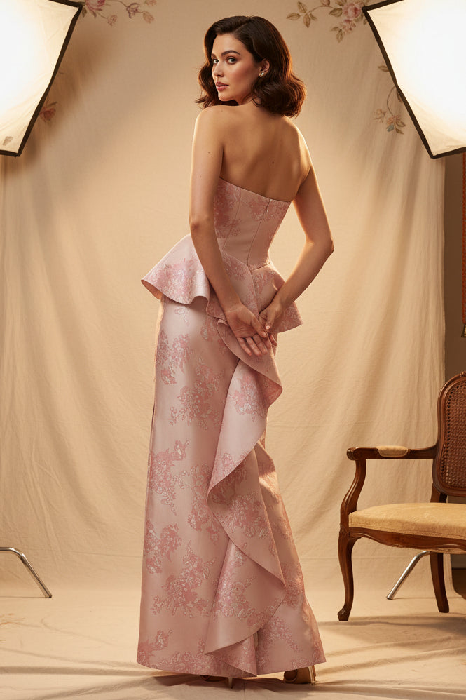 Strapless Sleeveless Ruffles Mermaid Flowers Floral Print Prom Dress
