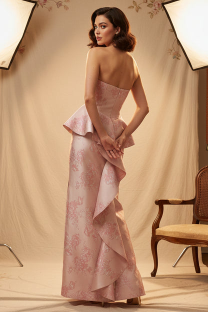 Strapless Sleeveless Ruffles Mermaid Flowers Floral Print Prom Dress