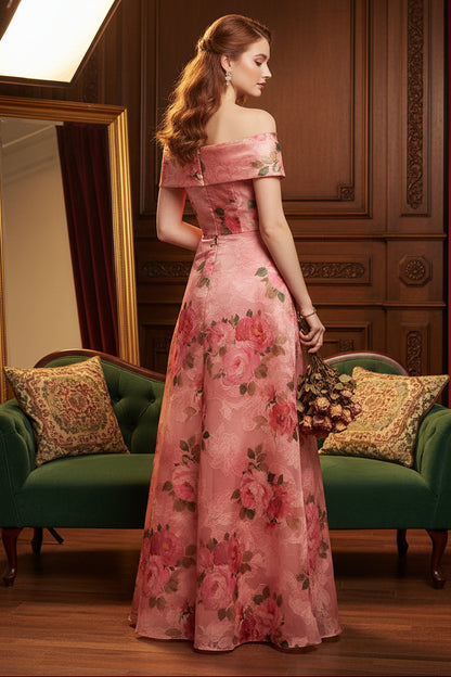 Off the Shoulder Sleeveless Flowers Floral Print A-Line Prom Dress