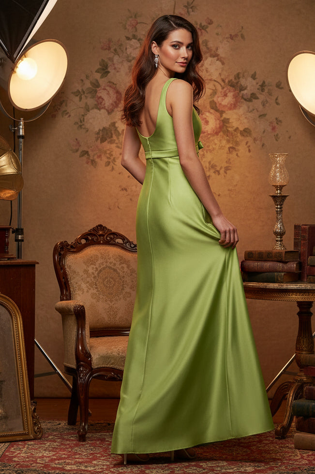 Square Neck Sleeveless Bow Mermaid Prom Dress