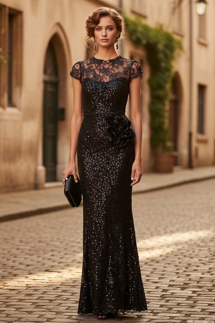 Lac Flowers Sleeveless Sequins Mermaid Evening Dress