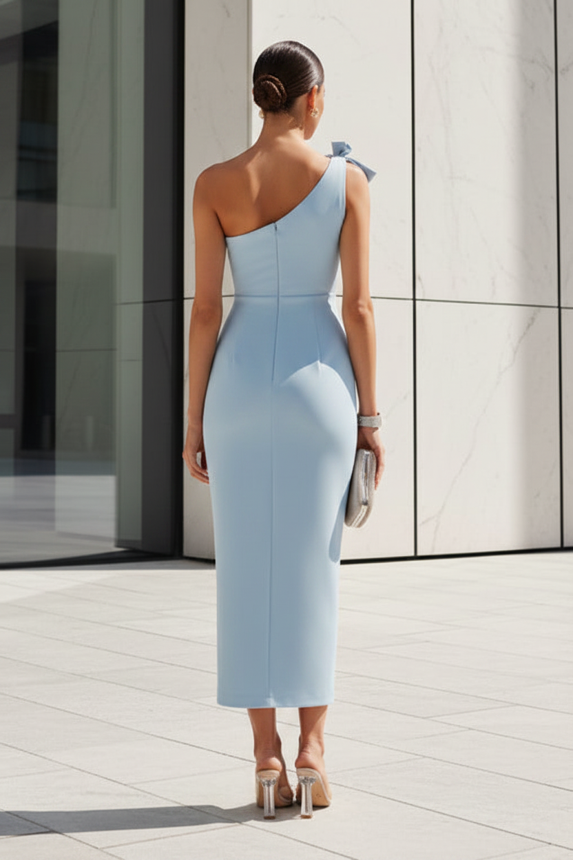 One Shoulder Sleeveless Bow Mermaid Ankle-Length Evening Dress