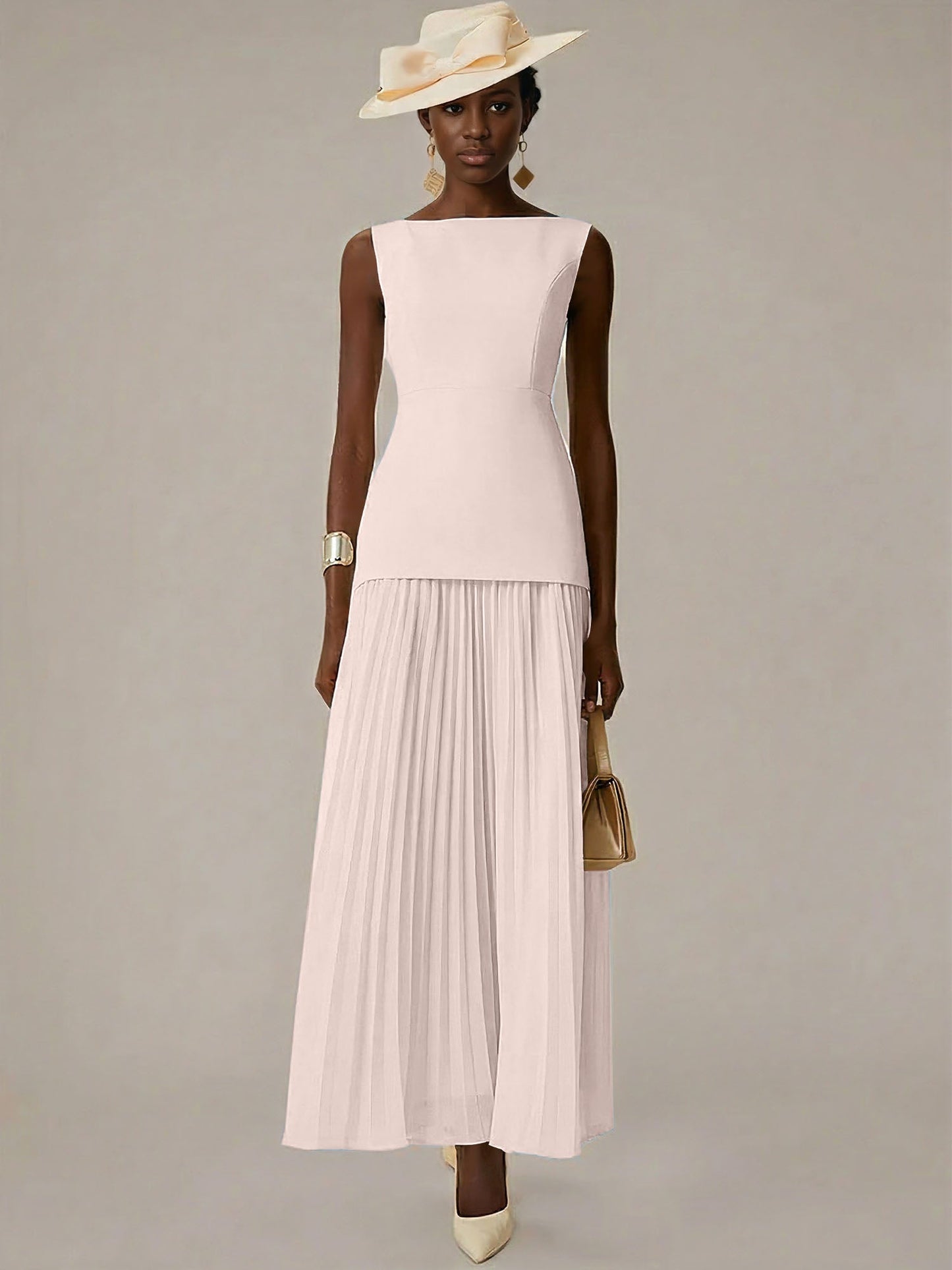 White A Line Chiffon Round Neck Sleeveless Floor Length Dresses