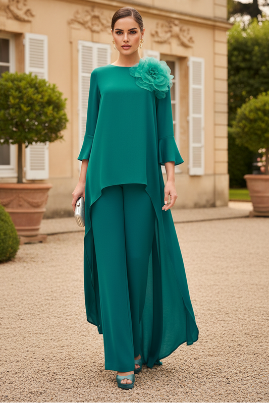 2 Piece Flowers 3/4 Sleeve Jumpsuit/Pantsuit Mother of the Bride Dress