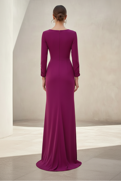 Mermaid Sqaure Neck Long Sleeve Side Slit Mother of the Bride Dress