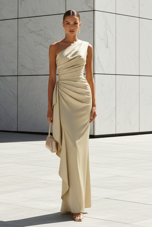 One Shoulder Sleeveless Mermaid Ruffles Evening Dress