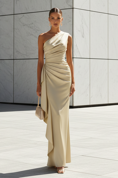 One Shoulder Sleeveless Mermaid Ruffles Evening Dress
