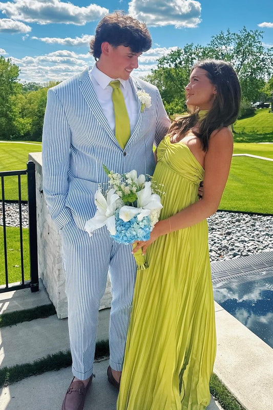 Charming A Line Sweetheart Light Yellow Long Prom Dress with Ruffles