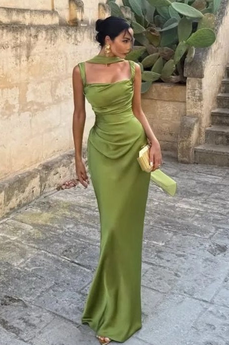 Charming Mermaid Square Neck Grey Blue Long Evening Dress with Criss Cross Back