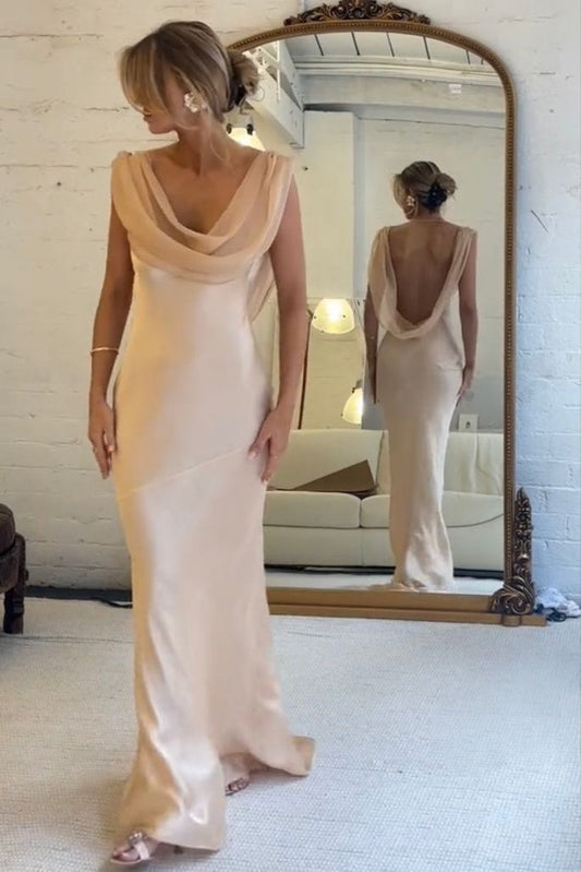 Charming Mermaid V Neck Light Pink Long evening Dress with Ruched