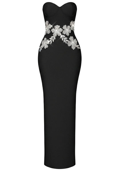 Black Off-Shoulder Floral Embellished Mermaid Long Formal Evening Dresses