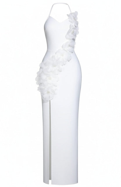 Chic White Satin V-Neck Slit Backless Mermaid Formal Prom Party Gowns