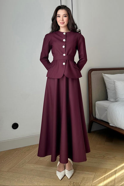 Long Sleeve Button A-Line Ankle-Length Evening Dress