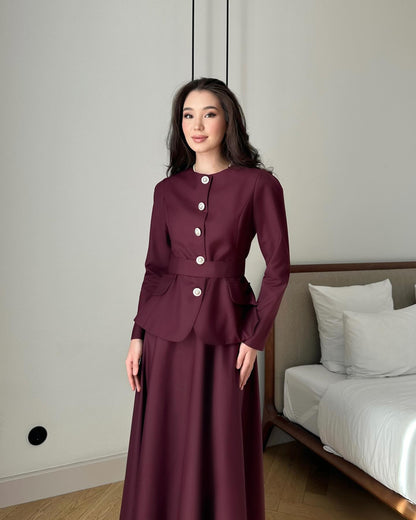 Long Sleeve Button A-Line Ankle-Length Evening Dress