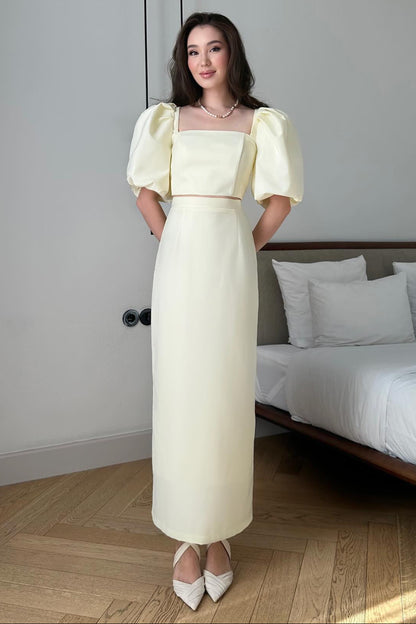 Yellow Half Sleeve Mermaid Ankle-Length Evening Dress