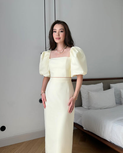 Yellow Half Sleeve Mermaid Ankle-Length Evening Dress