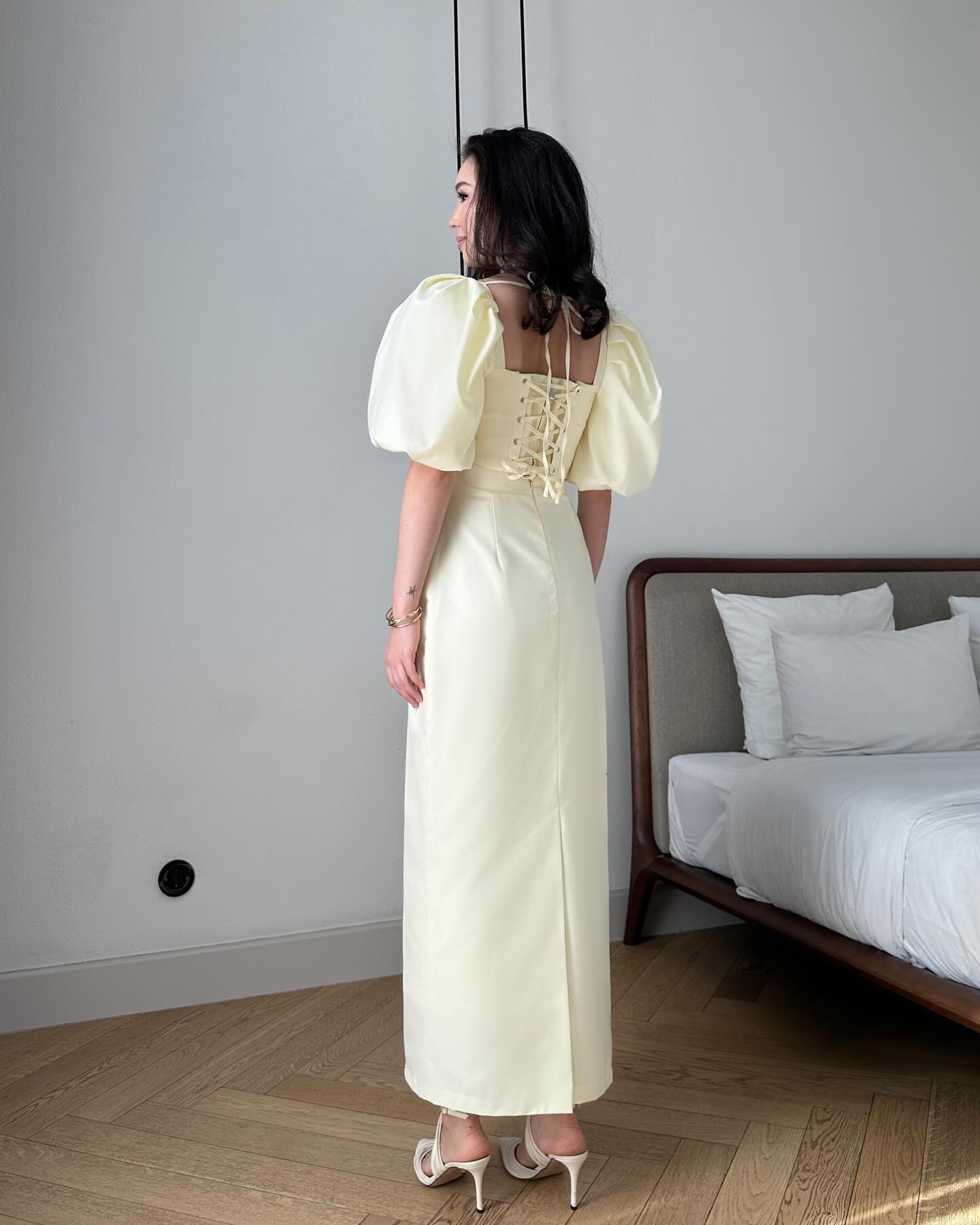 Yellow Half Sleeve Mermaid Ankle-Length Evening Dress