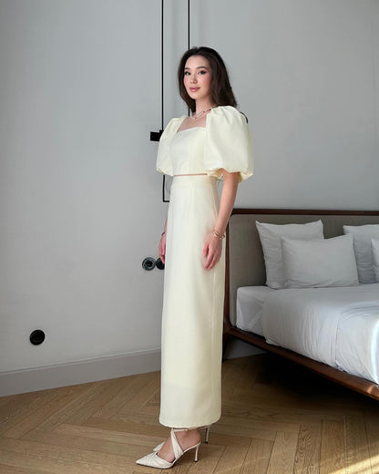 Yellow Half Sleeve Mermaid Ankle-Length Evening Dress