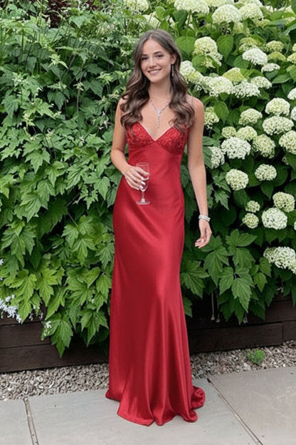 Beaded Purple Soft Satin Sheath Long Prom Dress