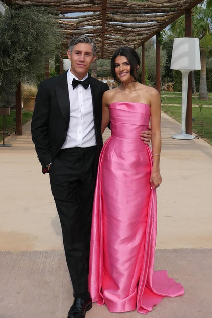 Hot Pink Satin Long Dress with Train