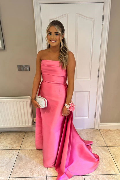 Hot Pink Satin Long Dress with Train