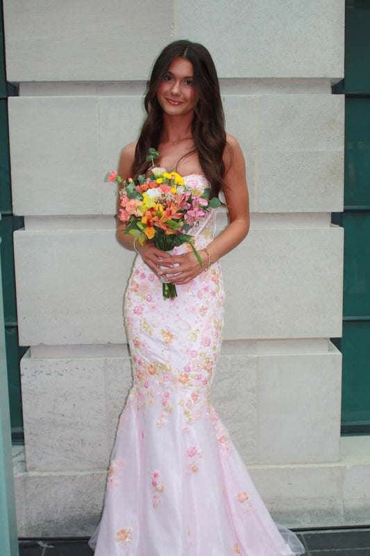Sweetheart Floral Beaded Mermaid Long Dress
