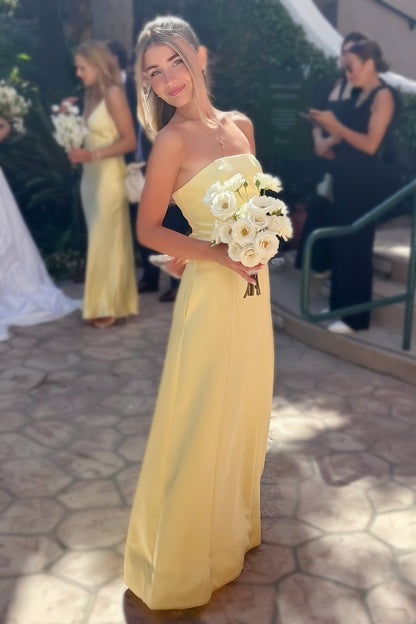 A-line Yellow Strapless  Floor-length Dress