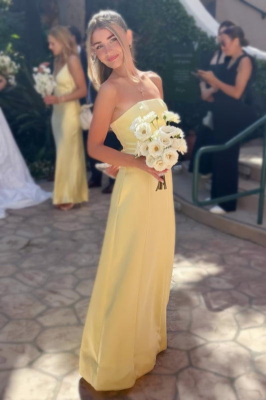 A-line Yellow Strapless  Floor-length Dress