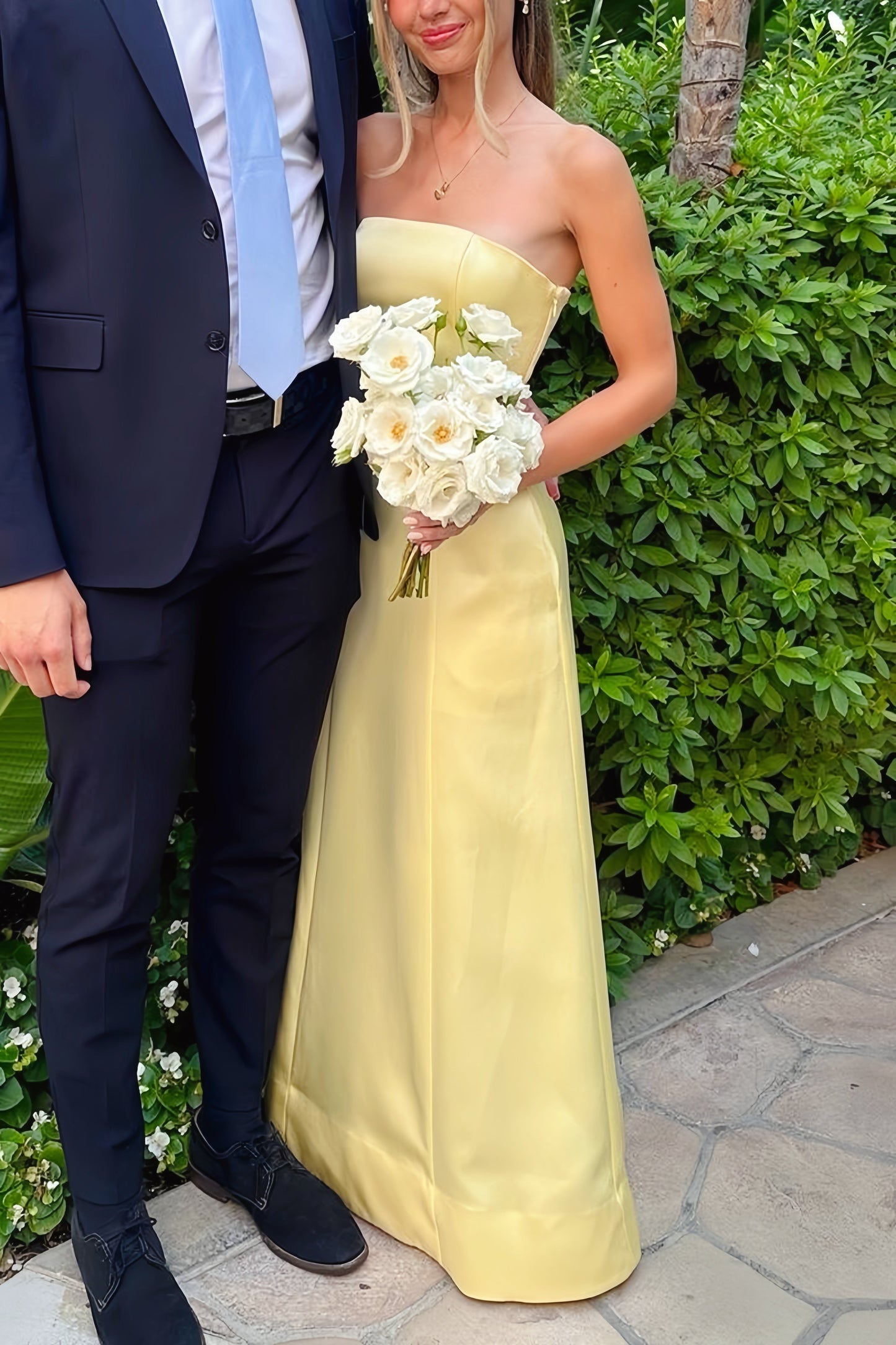 A-line Yellow Strapless  Floor-length Dress