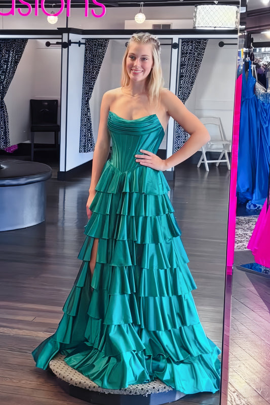 Strapless Yellow Cowl Neck Ruffle Long Dress