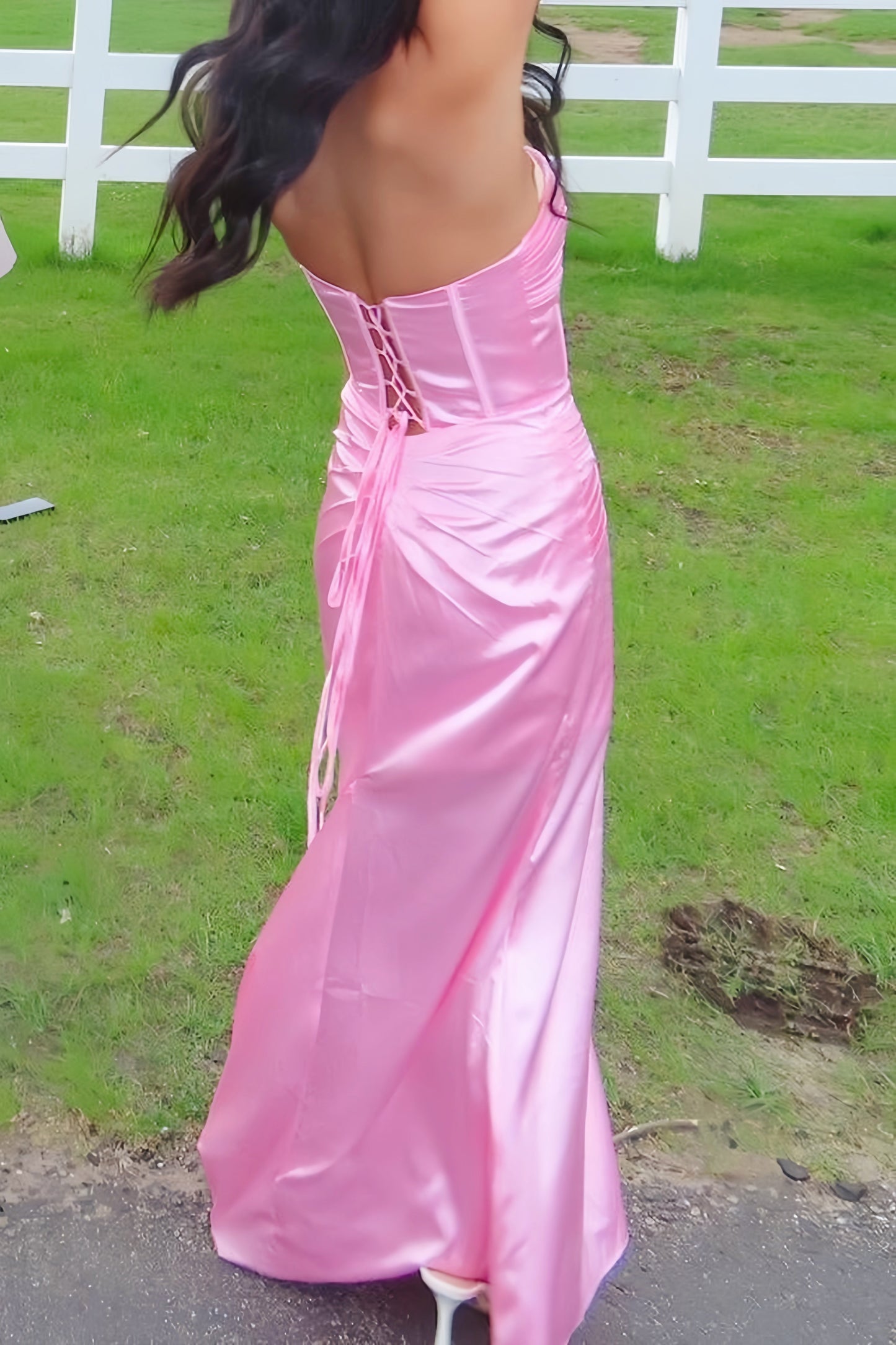 Pink Twist Sweetheart Floor-length Prom Dress