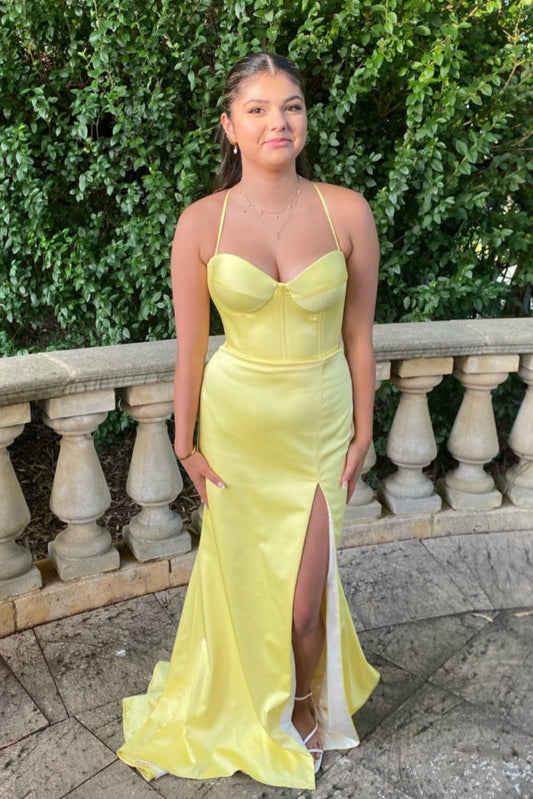 Yellow Spaghetti Traps Mermaid Long Dress