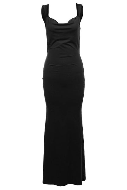 Backless Pink Bow Cowl Neck Long Dress