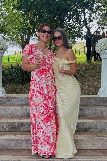 Fuchsia Fitted Soft Satin Fitted Maxi Dress