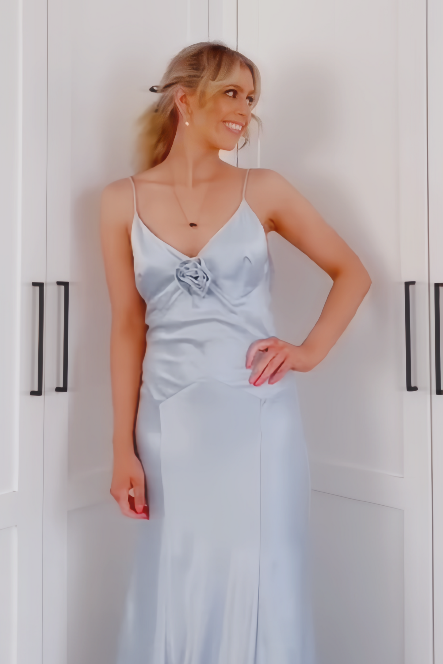 Light Blue Soft Satin A-line Long Prom Dress