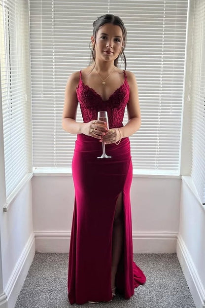 V-neck Burundy Mermaid Long Dress