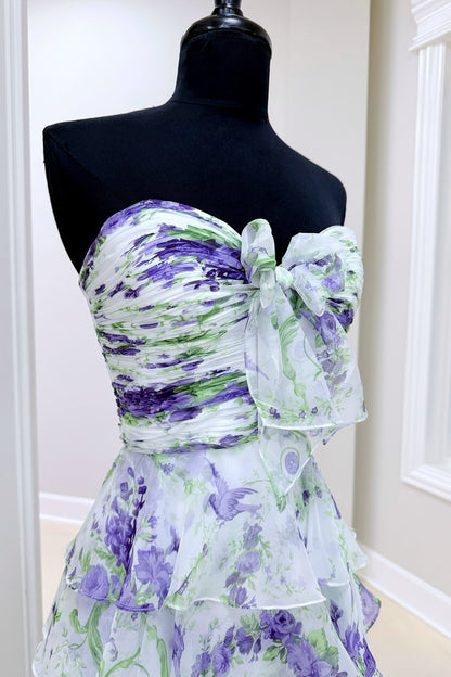 Sweetheart Floral Bow A-line Ruffle Prom Dress