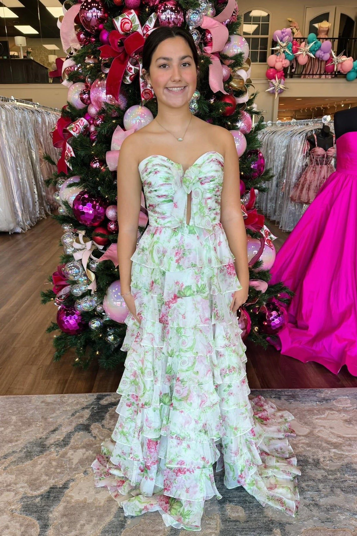 Sweetheart Floral Bow A-line Ruffle Prom Dress