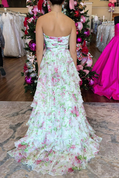 Sweetheart Floral Bow A-line Ruffle Prom Dress