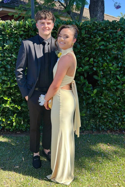 One-shoulder Halter Long Prom Dress