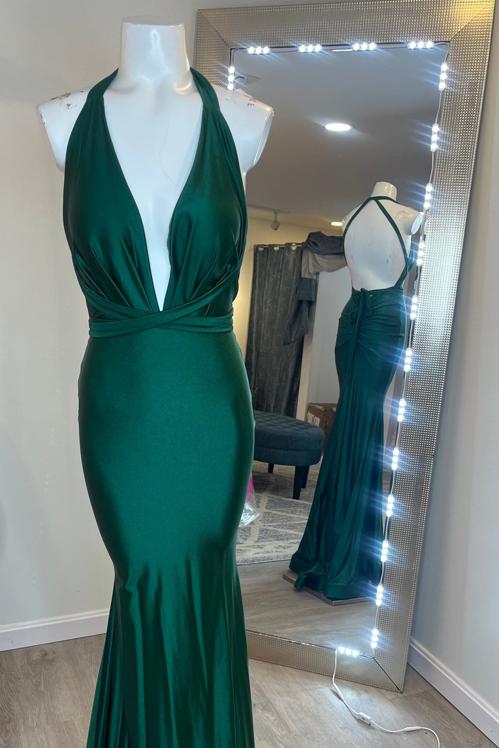 Light Blue Halter-Tie V-Neck Mermaid Prom Dress