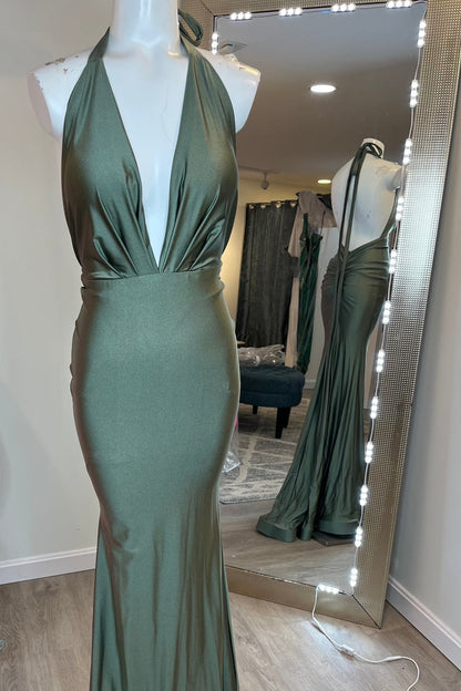 Light Blue Halter-Tie V-Neck Mermaid Prom Dress